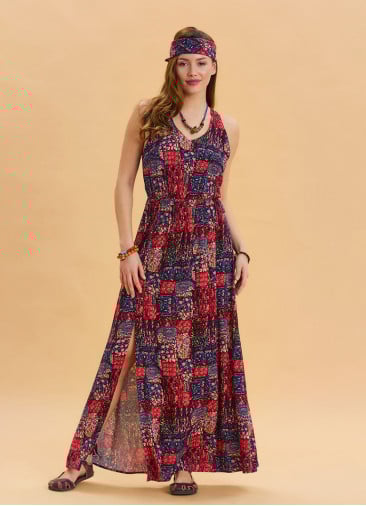 V Neck Slit Red Long Dress 4645